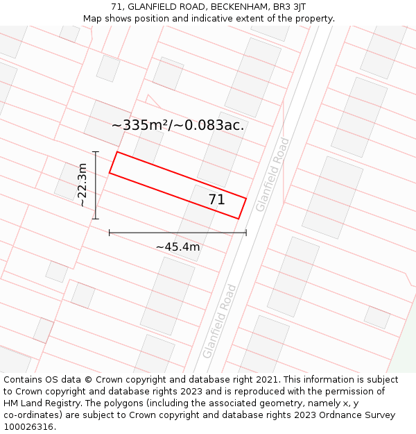 71, GLANFIELD ROAD, BECKENHAM, BR3 3JT: Plot and title map
