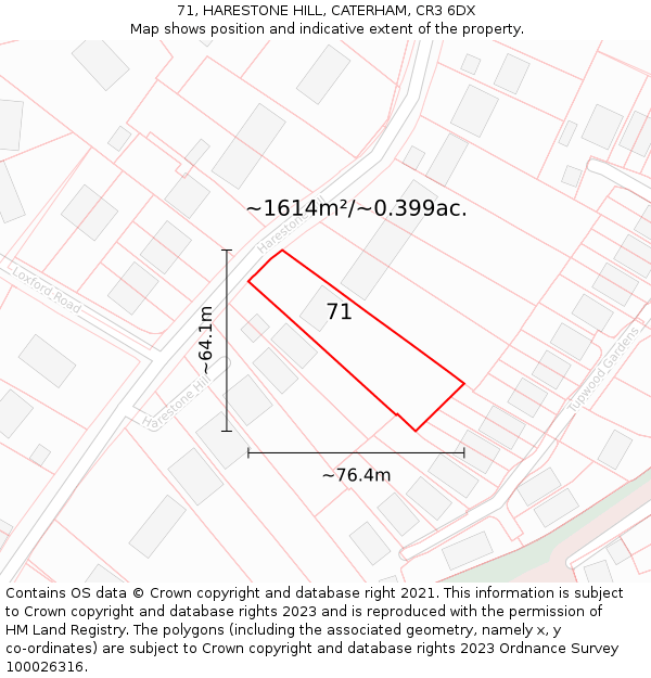 71, HARESTONE HILL, CATERHAM, CR3 6DX: Plot and title map