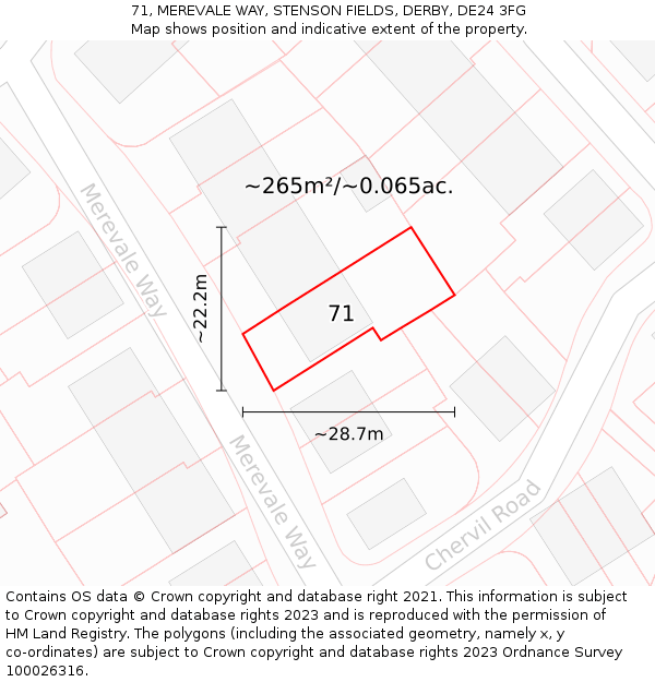 71, MEREVALE WAY, STENSON FIELDS, DERBY, DE24 3FG: Plot and title map