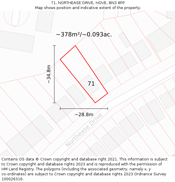 71, NORTHEASE DRIVE, HOVE, BN3 8PP: Plot and title map