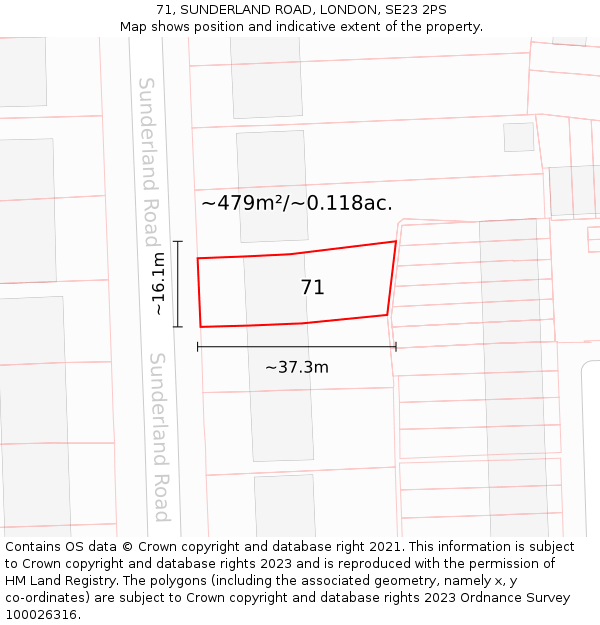 71, SUNDERLAND ROAD, LONDON, SE23 2PS: Plot and title map