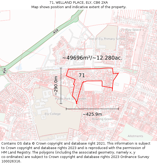 71, WELLAND PLACE, ELY, CB6 2XA: Plot and title map