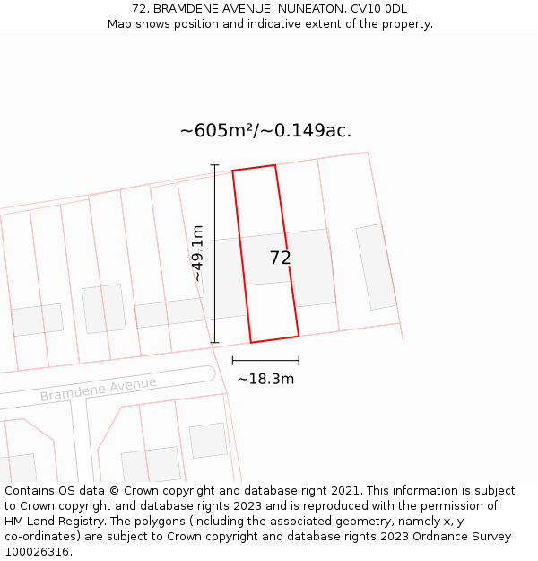 72, BRAMDENE AVENUE, NUNEATON, CV10 0DL: Plot and title map