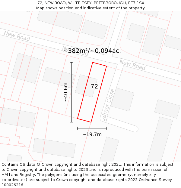72, NEW ROAD, WHITTLESEY, PETERBOROUGH, PE7 1SX: Plot and title map