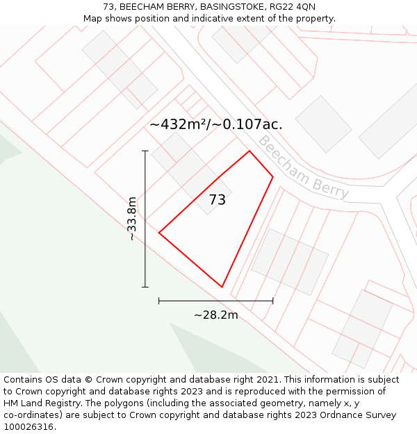 73, BEECHAM BERRY, BASINGSTOKE, RG22 4QN: Plot and title map