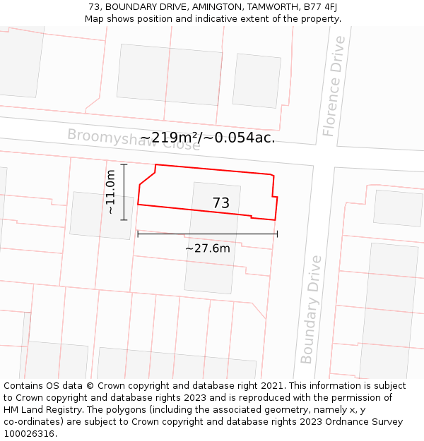 73, BOUNDARY DRIVE, AMINGTON, TAMWORTH, B77 4FJ: Plot and title map