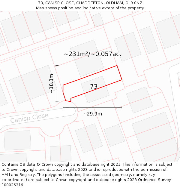 73, CANISP CLOSE, CHADDERTON, OLDHAM, OL9 0NZ: Plot and title map