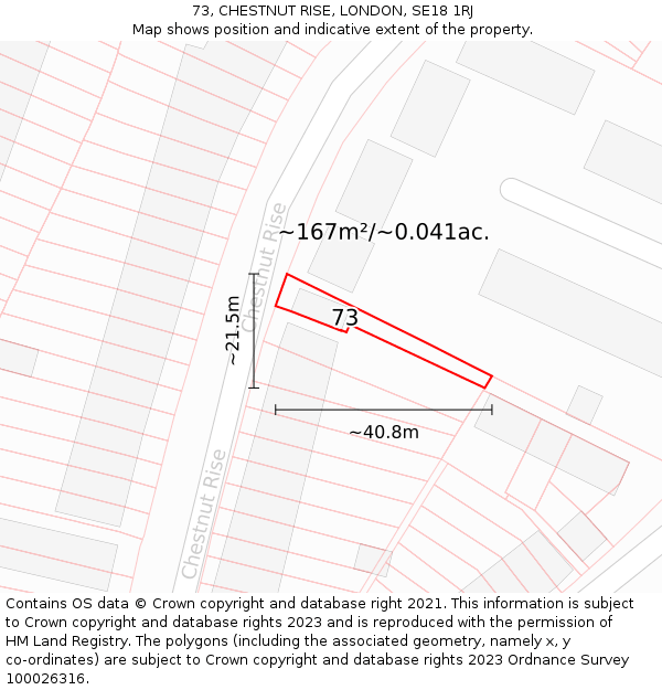73, CHESTNUT RISE, LONDON, SE18 1RJ: Plot and title map