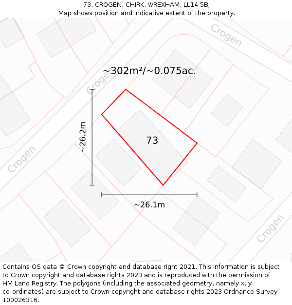 73, CROGEN, CHIRK, WREXHAM, LL14 5BJ: Plot and title map