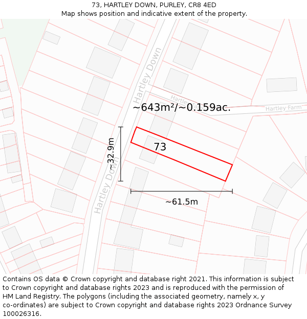 73, HARTLEY DOWN, PURLEY, CR8 4ED: Plot and title map