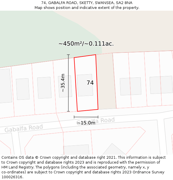 74, GABALFA ROAD, SKETTY, SWANSEA, SA2 8NA: Plot and title map