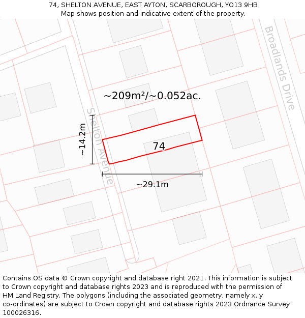 74, SHELTON AVENUE, EAST AYTON, SCARBOROUGH, YO13 9HB: Plot and title map