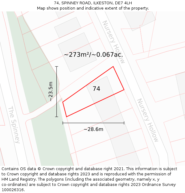 74, SPINNEY ROAD, ILKESTON, DE7 4LH: Plot and title map