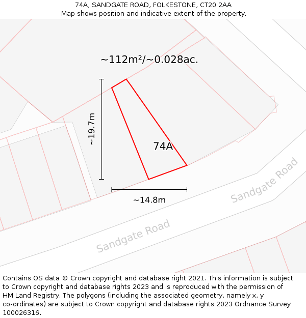 74A, SANDGATE ROAD, FOLKESTONE, CT20 2AA: Plot and title map