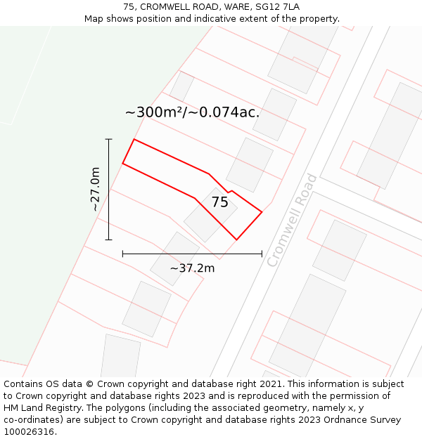 75, CROMWELL ROAD, WARE, SG12 7LA: Plot and title map