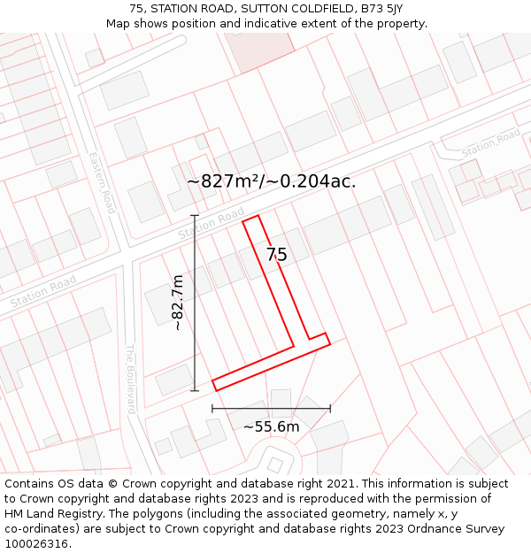 75, STATION ROAD, SUTTON COLDFIELD, B73 5JY: Plot and title map