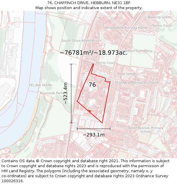 76, CHAFFINCH DRIVE, HEBBURN, NE31 1BF: Plot and title map