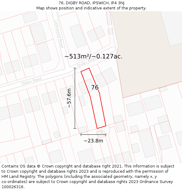 76, DIGBY ROAD, IPSWICH, IP4 3NJ: Plot and title map