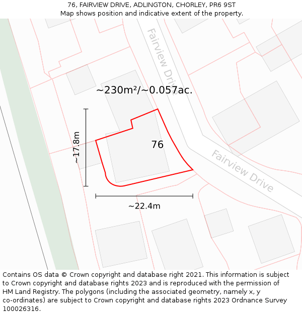 76, FAIRVIEW DRIVE, ADLINGTON, CHORLEY, PR6 9ST: Plot and title map