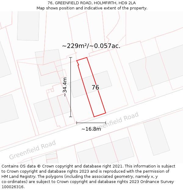76, GREENFIELD ROAD, HOLMFIRTH, HD9 2LA: Plot and title map