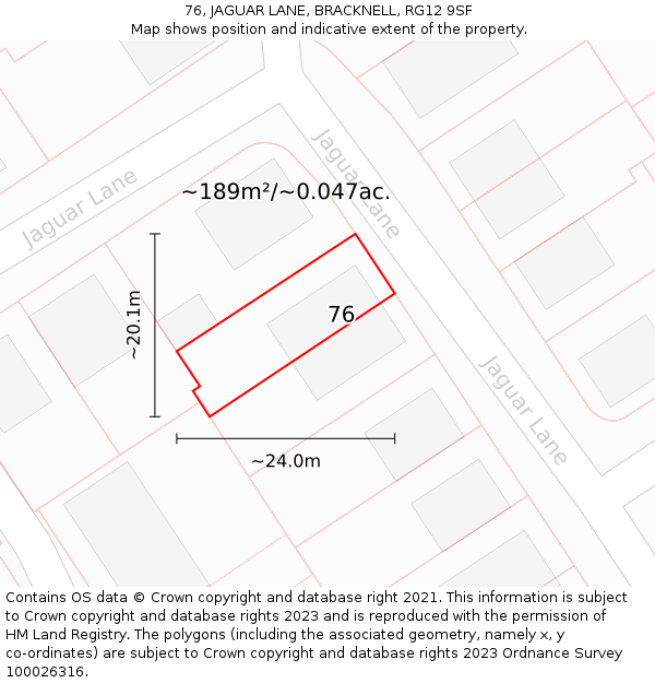 76, JAGUAR LANE, BRACKNELL, RG12 9SF: Plot and title map