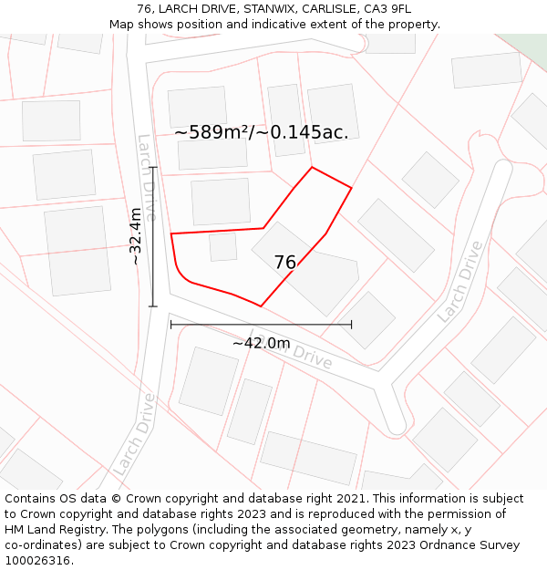 76, LARCH DRIVE, STANWIX, CARLISLE, CA3 9FL: Plot and title map