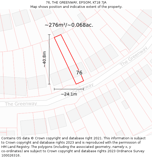 76, THE GREENWAY, EPSOM, KT18 7JA: Plot and title map