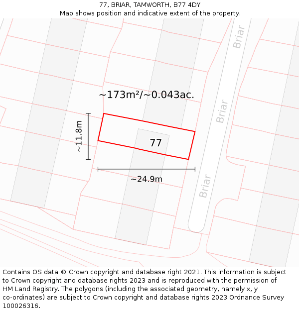 77, BRIAR, TAMWORTH, B77 4DY: Plot and title map