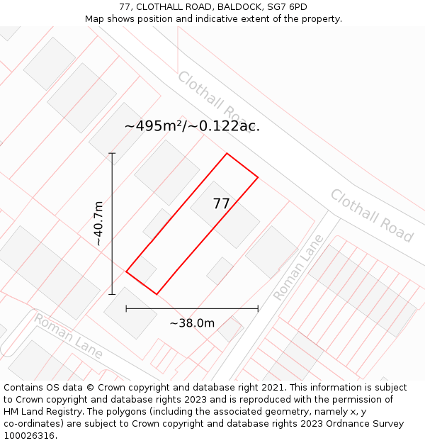 77, CLOTHALL ROAD, BALDOCK, SG7 6PD: Plot and title map