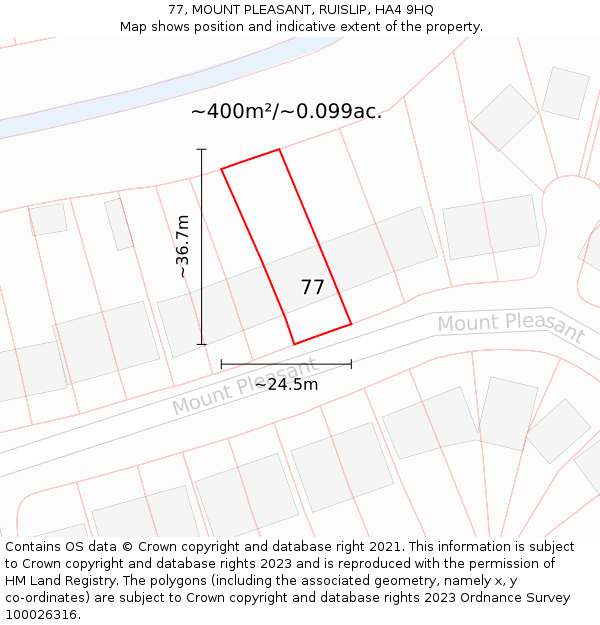 77, MOUNT PLEASANT, RUISLIP, HA4 9HQ: Plot and title map