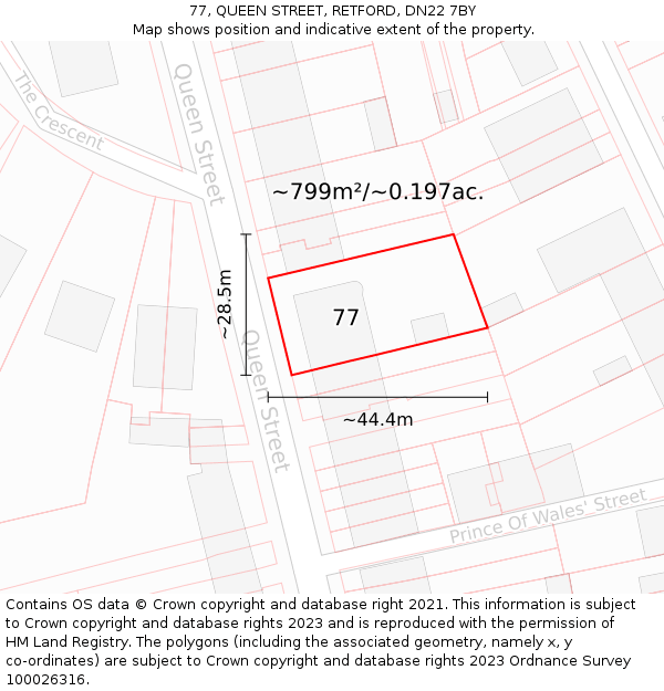 77, QUEEN STREET, RETFORD, DN22 7BY: Plot and title map