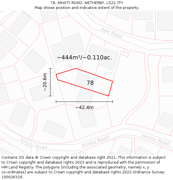 78, AINSTY ROAD, WETHERBY, LS22 7FY: Plot and title map