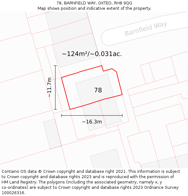 78, BARNFIELD WAY, OXTED, RH8 9QG: Plot and title map