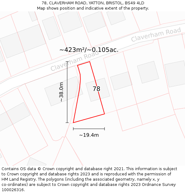 78, CLAVERHAM ROAD, YATTON, BRISTOL, BS49 4LD: Plot and title map