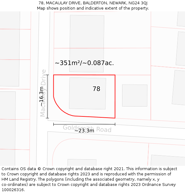 78, MACAULAY DRIVE, BALDERTON, NEWARK, NG24 3QJ: Plot and title map