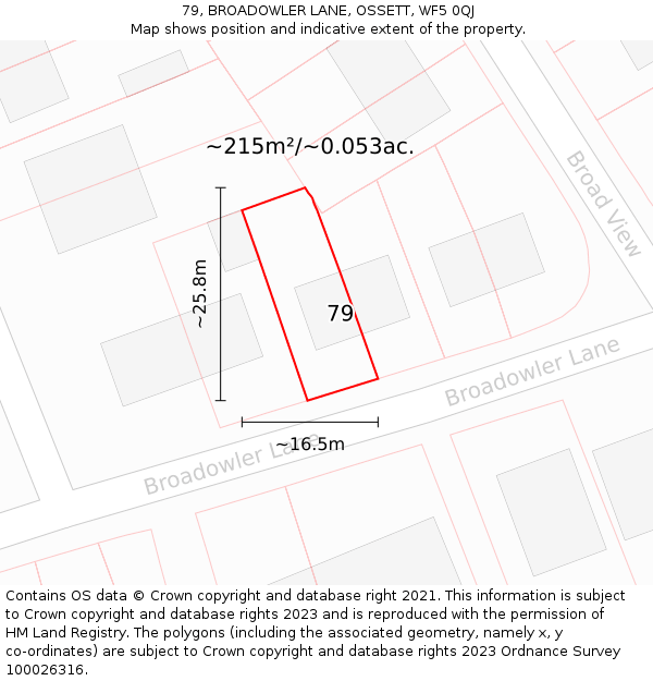 79, BROADOWLER LANE, OSSETT, WF5 0QJ: Plot and title map