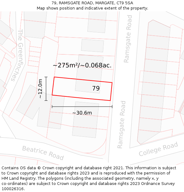 79, RAMSGATE ROAD, MARGATE, CT9 5SA: Plot and title map
