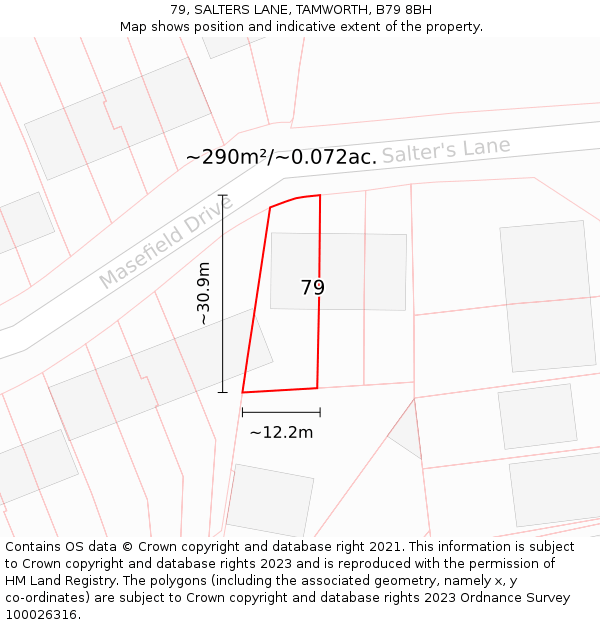 79, SALTERS LANE, TAMWORTH, B79 8BH: Plot and title map
