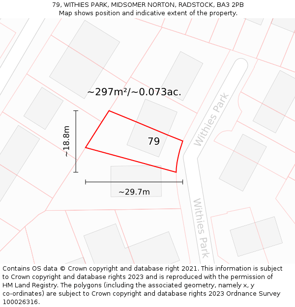 79, WITHIES PARK, MIDSOMER NORTON, RADSTOCK, BA3 2PB: Plot and title map