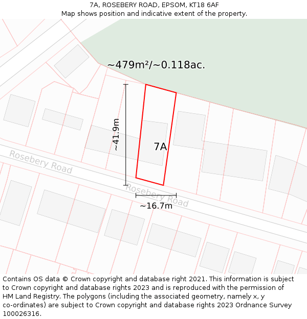 7A, ROSEBERY ROAD, EPSOM, KT18 6AF: Plot and title map