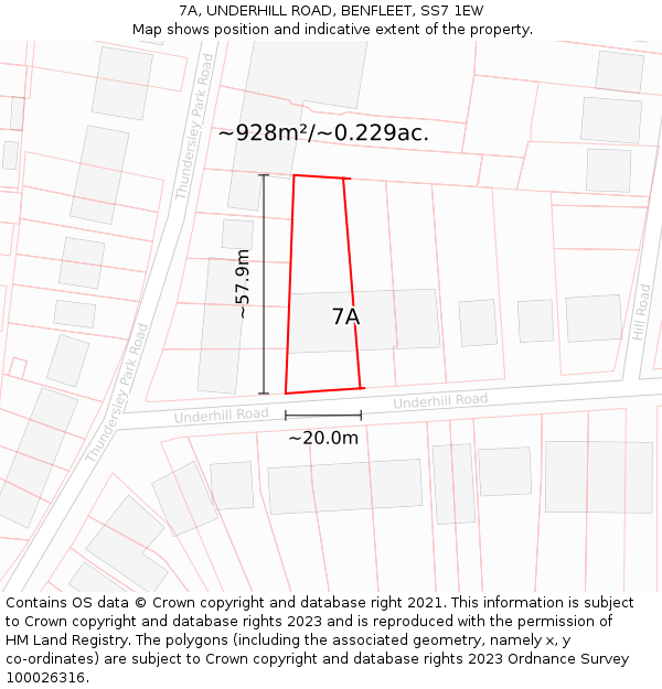 7A, UNDERHILL ROAD, BENFLEET, SS7 1EW: Plot and title map