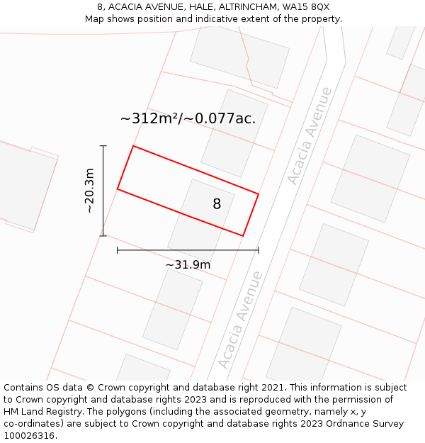 8, ACACIA AVENUE, HALE, ALTRINCHAM, WA15 8QX: Plot and title map