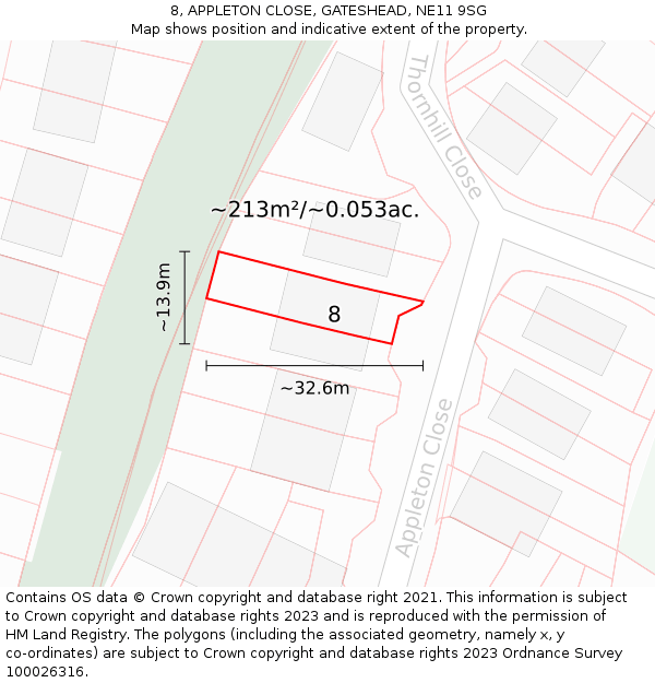 8, APPLETON CLOSE, GATESHEAD, NE11 9SG: Plot and title map