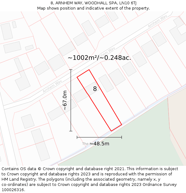 8, ARNHEM WAY, WOODHALL SPA, LN10 6TJ: Plot and title map