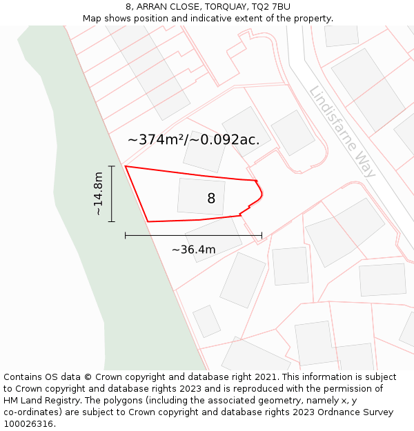 8, ARRAN CLOSE, TORQUAY, TQ2 7BU: Plot and title map