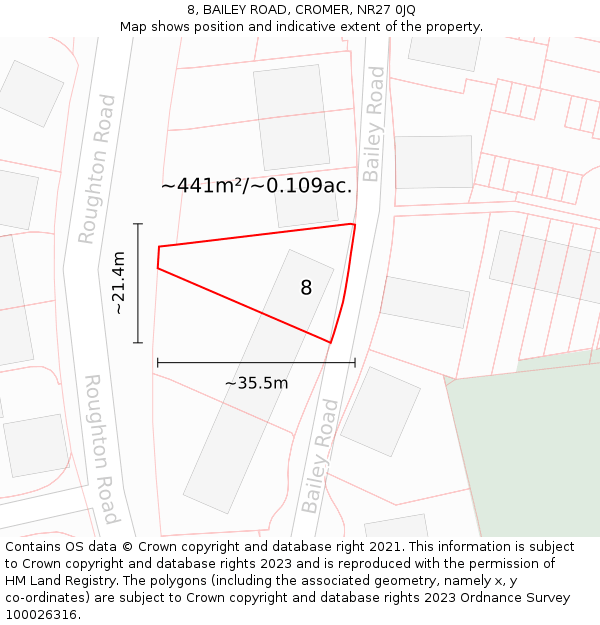 8, BAILEY ROAD, CROMER, NR27 0JQ: Plot and title map