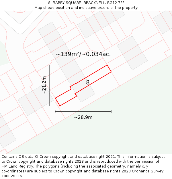 8, BARRY SQUARE, BRACKNELL, RG12 7FF: Plot and title map