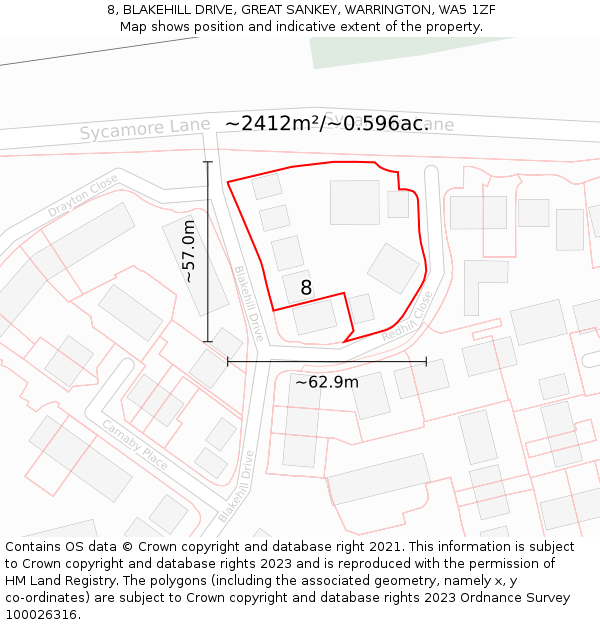 8, BLAKEHILL DRIVE, GREAT SANKEY, WARRINGTON, WA5 1ZF: Plot and title map