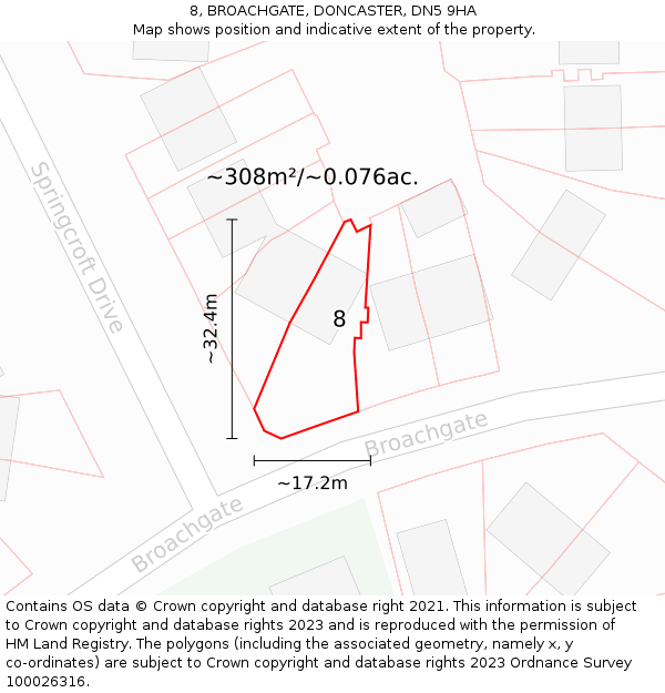 8, BROACHGATE, DONCASTER, DN5 9HA: Plot and title map