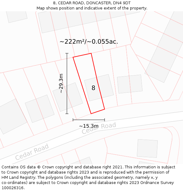 8, CEDAR ROAD, DONCASTER, DN4 9DT: Plot and title map